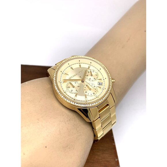 Michael Kors Women's Watch MK6356 Ritz Gemmed Quartz 37mm Gold Stainless Steel - Picture 6 of 14